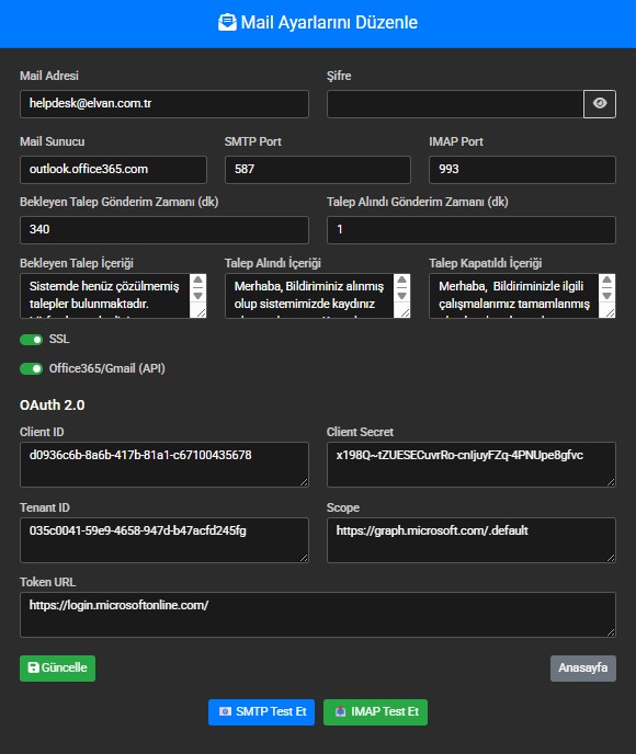 HelpLine Mail Ayarları ve OAuth 2.0 Entegrasyonu