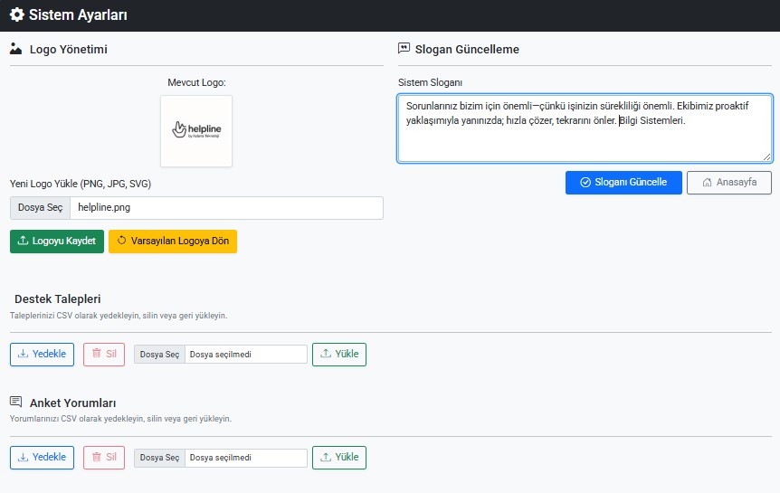 HelpLine Sistem Ayarları ve Logo Yönetimi