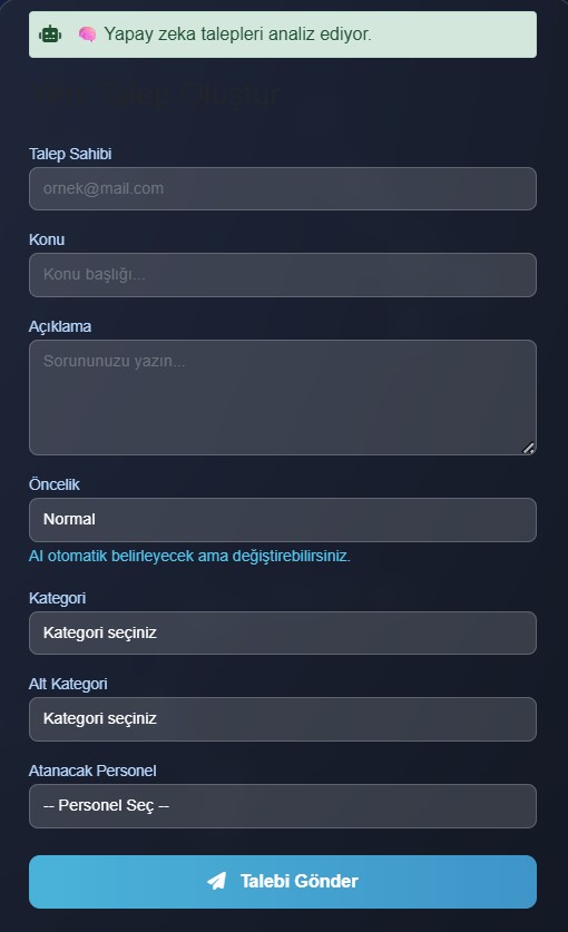 HelpLine Yeni Talep Oluşturma